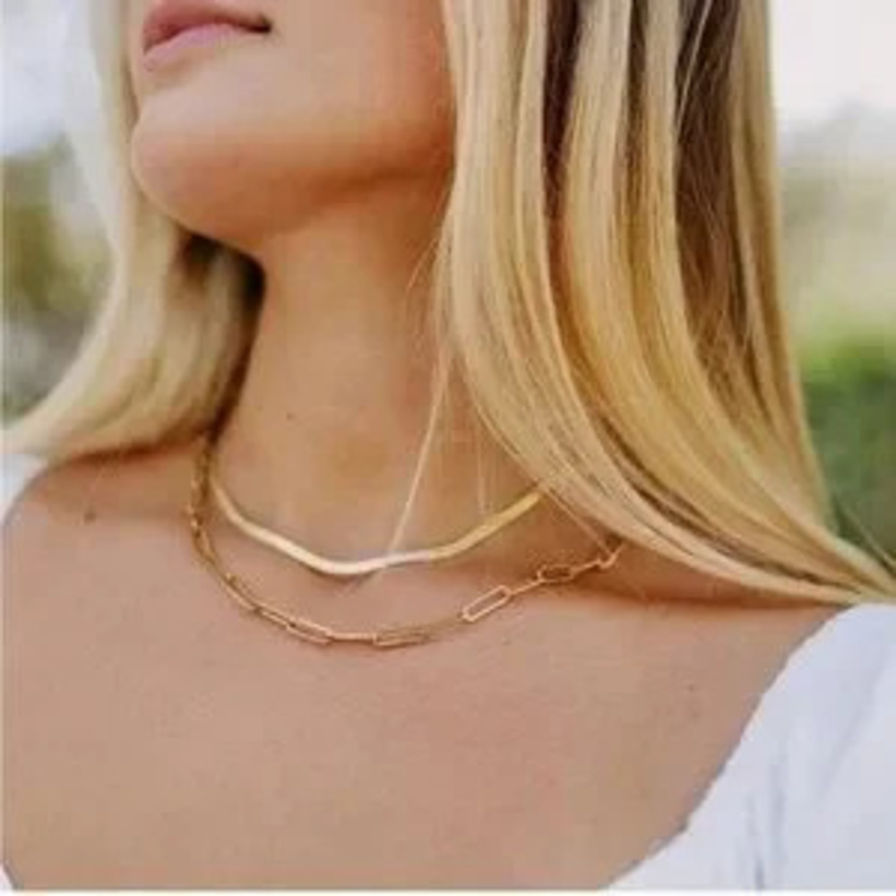 Gold 14k Gold Plated 2pc Snake & Paperclip Necklace Set - Picture 3 of 3